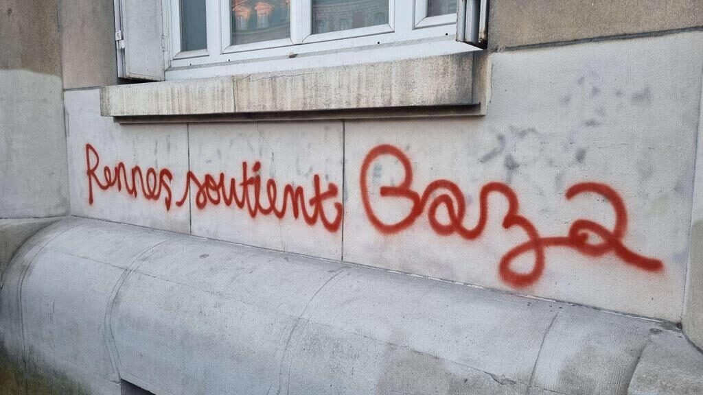 Tag sur un mur "Rennes soutient Gaza"